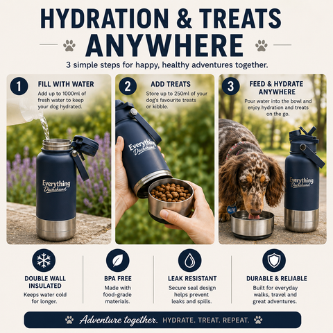Adventure Buddy 3-in-1 Insulated Dog Water Bottle & Treat Container (1000ml)
