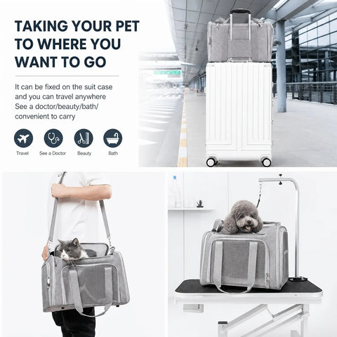 Breathable Multi-Functional Pet Carrier Backpack, Oxford Cloth Car Travel Cat & Dog Carrier, Large Capacity Portable Outdoor Pet Bag.(BLACK,SIZE  S)