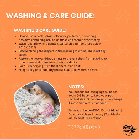 Rooster Farms Female Dog Diapers Small 3Pk - Washable Reusable Nappies Hook/Loop