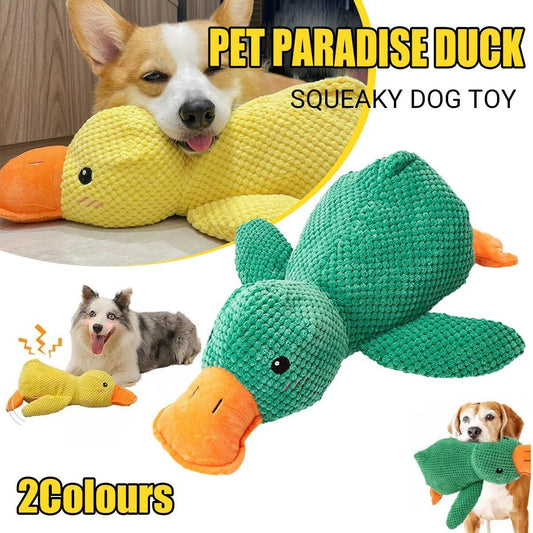 Plush Cartoon Duck Dog Toy Interactive Squeaky Pet Toy Durable Fun Chew Toy - Yellow