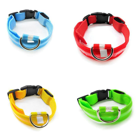 L Size USB Rechargeable LED Dog Collar Nylon Glow Flashing Light Up Neck Strap - Green