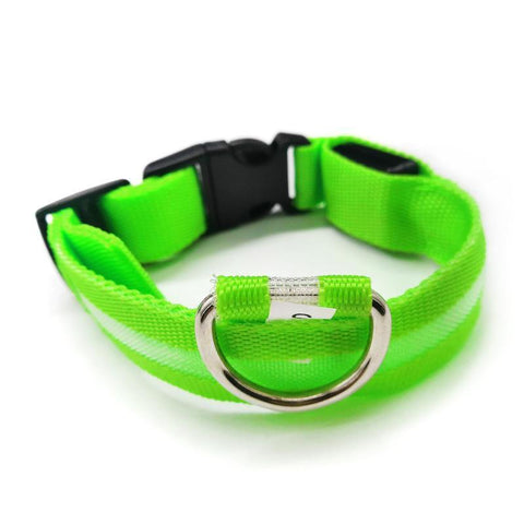 M Size USB Rechargeable LED Dog Collar Nylon Glow Flashing Light Up Pet Collar - Green