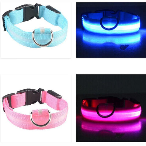 L Size USB Rechargeable LED Dog Collar Nylon Glow Flashing Light Up Neck Strap - Pink