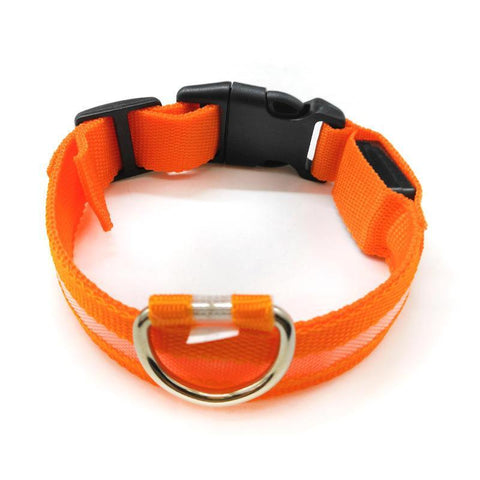 L Size USB Rechargeable LED Dog Collar Nylon Glow Flashing Light Up Neck Strap - Pink