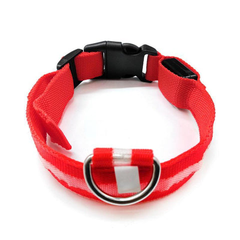 L Size USB Rechargeable LED Dog Collar Nylon Glow Flashing Light Up Neck Strap - Red