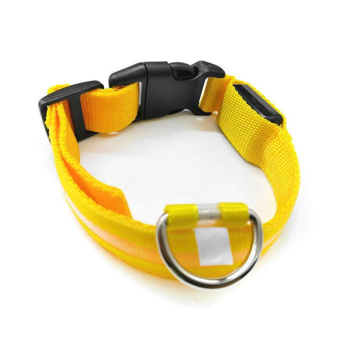 L Size USB Rechargeable LED Dog Collar Nylon Glow Flashing Light Up Neck Strap - Red