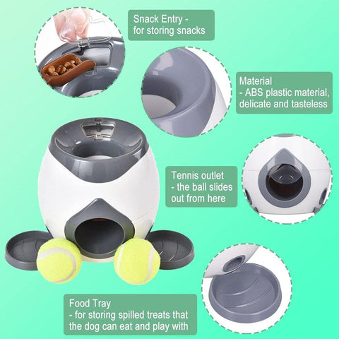 Interactive Dog Toy Tennis Feeder Machine for Training and Treat Rewards - Grey