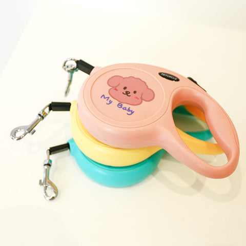 Yellow 5m Cartoon Retractable Dog Leash for Golden Retriever & Poodle Puppies - Durable, Tangle-Free Pet Walking Essential