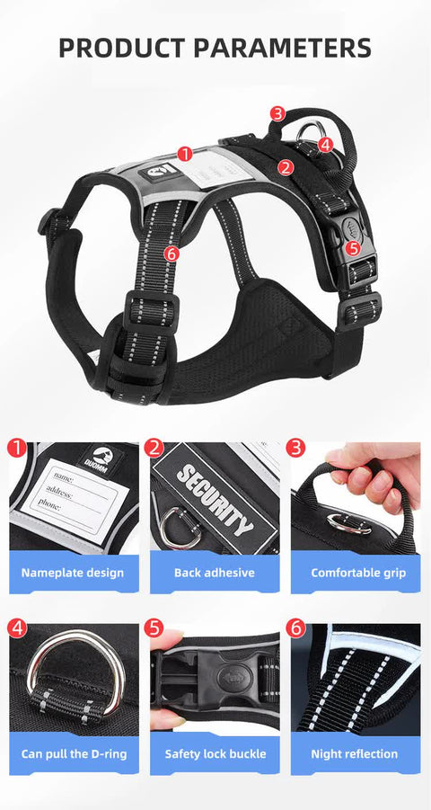 Size XL Blue Reflective No-Pull Dog Harness - Adjustable & Durable for Large Breeds, Anti-Escape Design