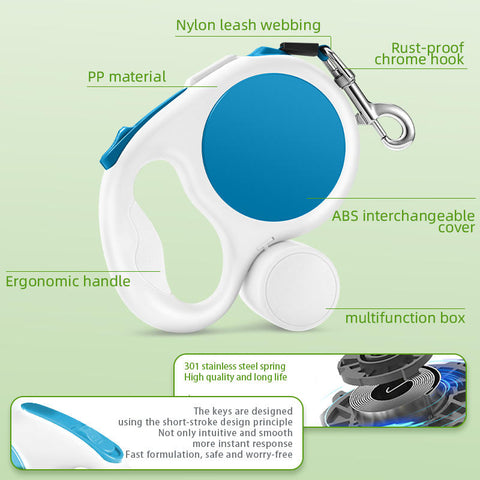 White 5M Retractable Dog Leash - With Small Box, Suitable For Small And Medium Dogs
