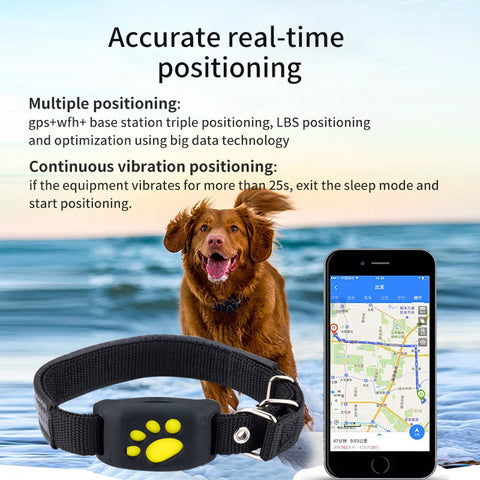 Black Real-Time Pet GPS Tracker Locator - Magnetic Charging, Multi-Mode Positioning for Dogs & Cats