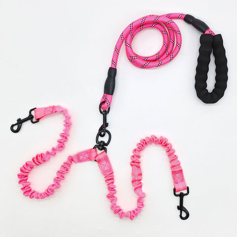 Pink Pet Double-Ended Rope + 1.5M Leash - Easy to walk two dogs, tangle-free design