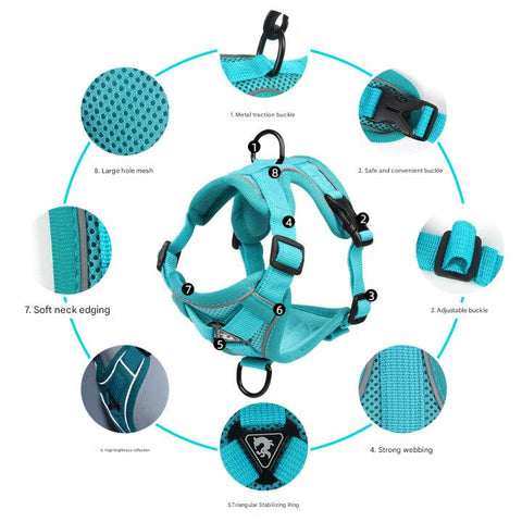 Blue Reflective Mesh Dog Harness and Leash Set - Adjustable No-Pull Vest - S