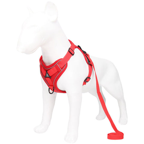Red Reflective Mesh Dog Harness and Leash Set - Adjustable No-Pull Vest - S