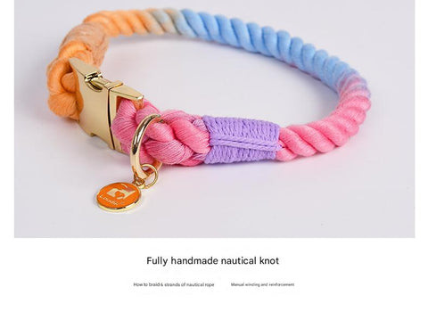 Handmade Gradient Rope Dog Collar & Leash Set - Colorful Braided Cotton (Light green - Size S)