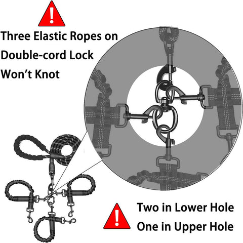 Pink 3-in-1 Tangle-Free Dog Leash for 1-3 Dogs - Heavy Duty Bungee Coupler with Reflective Stitching & Padded Handle