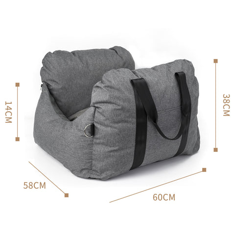 2-in-1 Pet Car Booster Seat & Travel Bed - Removable, Non-Slip, for Small Dogs & Cats(Grey)