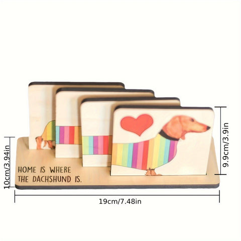 Dachshund Rainbow Wooden Coaster Set