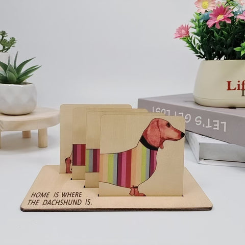 Dachshund Rainbow Wooden Coaster Set