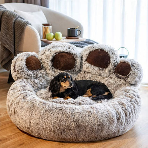 Plush Paw-Shaped Calming Dog Bed