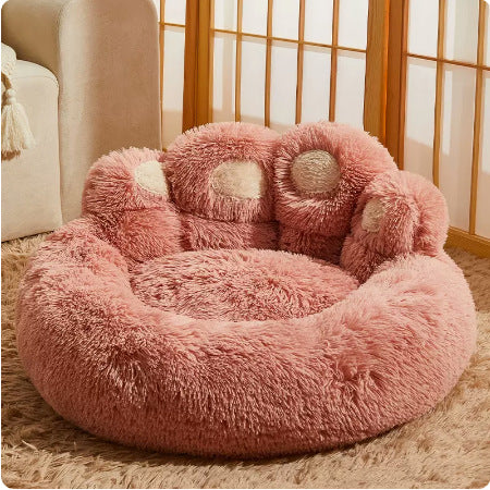 Plush Paw-Shaped Calming Dog Bed