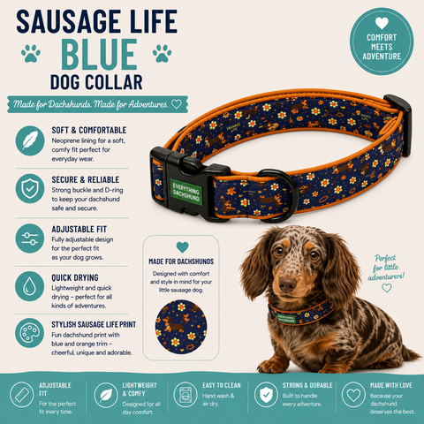 Sausage LIfe Blue: Dog Collar